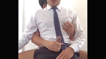Asian office man jerking off and cum control